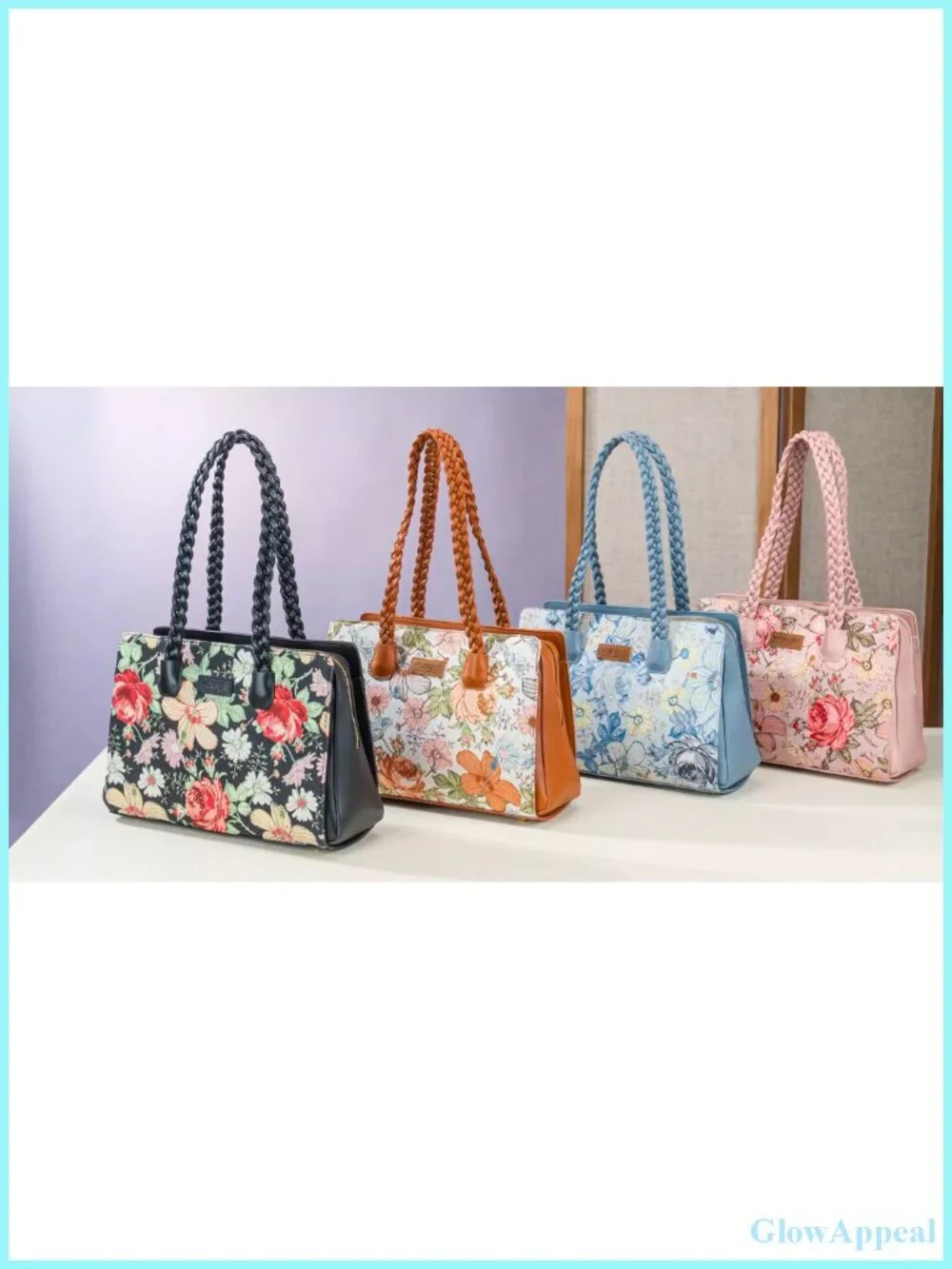 Western Floral Satchel Bag Braided Handle Faux Leather Tote Purse